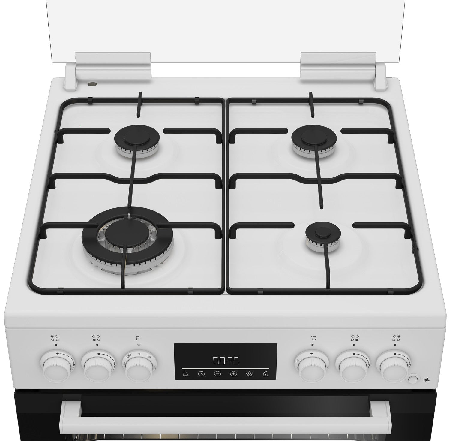 Beko Cucina Forno Elettrico Ventilato con Grill Elettrico e Timer ,coperchio in vetro, ventilazione tangenziale, Classe A, Display LED XL, Bianco