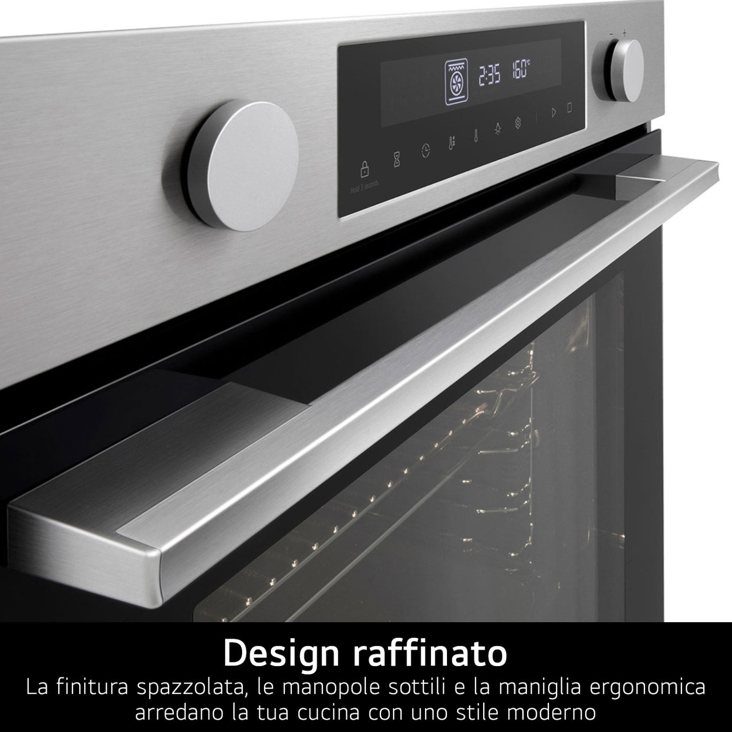 LG Forno 72L Classe A 11 modalità di cottura, Frittura ad aria, Modalità pizza, Lievitazione, Pulizia pirolitica Acciaio