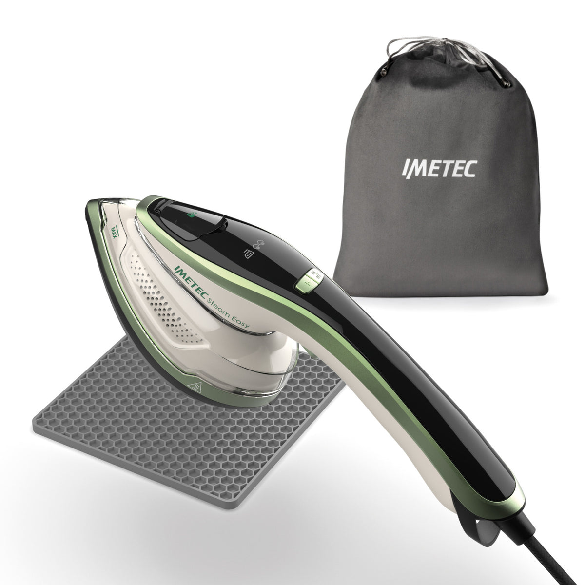 Imetec Steam Easy, ferro da stiro portatile verticale, stira in verticale e orizzontale, piastra ceramica, tripla regolazione di vapore e temperatura, display digitale, pronto in 30pollici, 1200 Watt