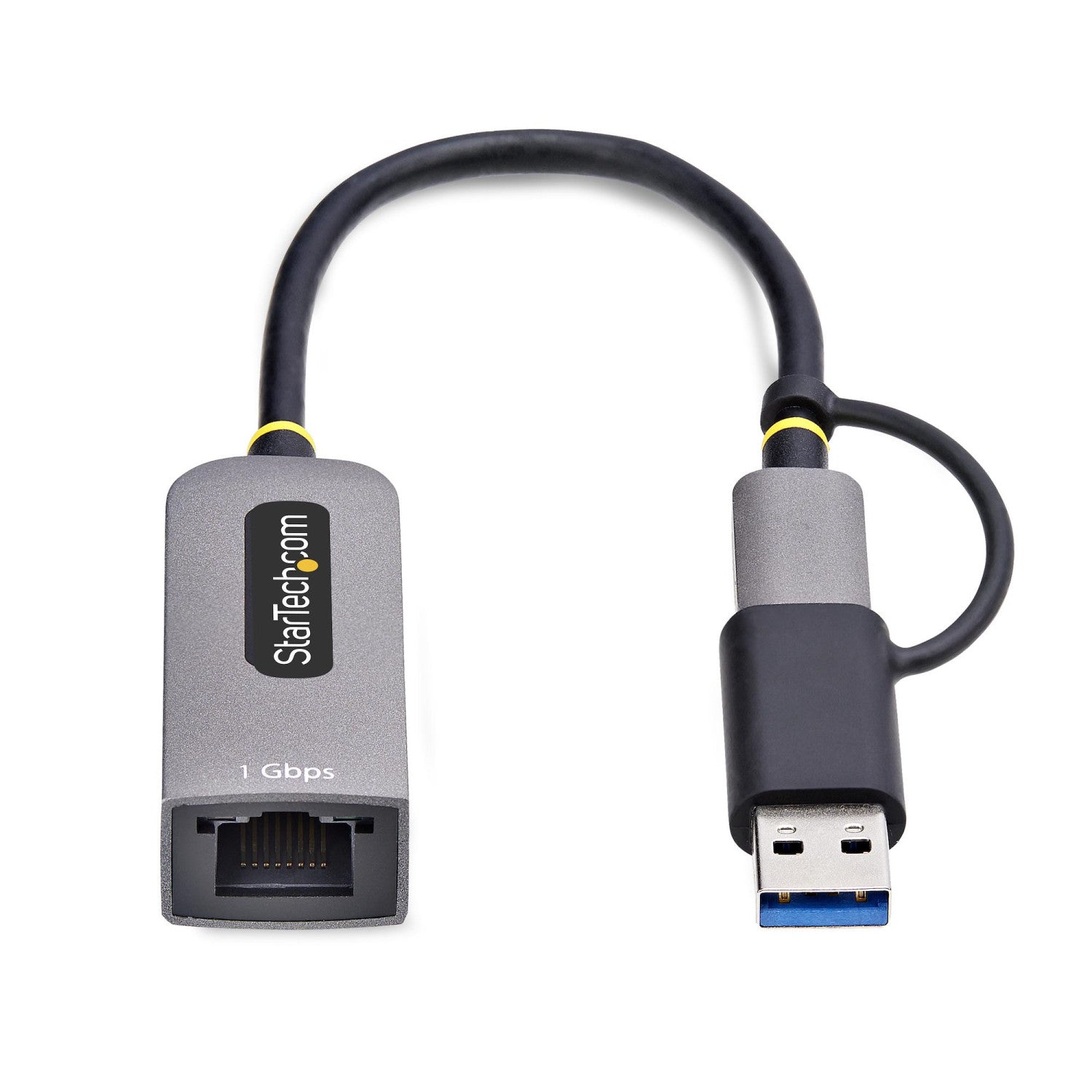 StarTech.com Adattatore da USB-C a Ethernet con dongle USB-A, 10/100/1000Mbps, adattatore di rete da USB 3.0 a Gigabit Ethernet, cavo collegato 6in/15cm, adattatore USB GbE