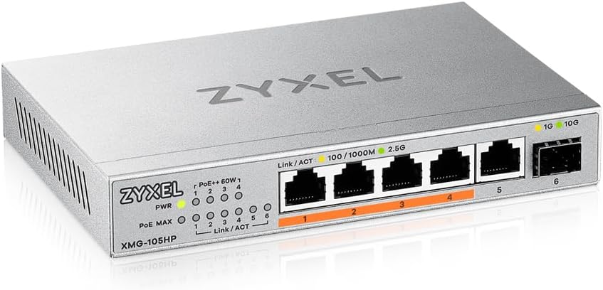 Zyxel XMG-105HP Switch di Rete non Gestito 2.5G Ethernet Supporto Power over Ethernet Argento