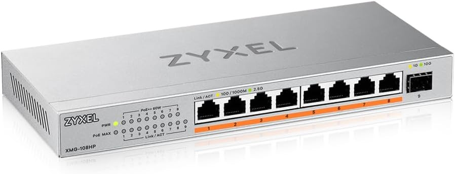 Zyxel XMG-108HP Switch di Rete non Gestito 2.5G Ethernet Supporto Power over Ethernet Argento