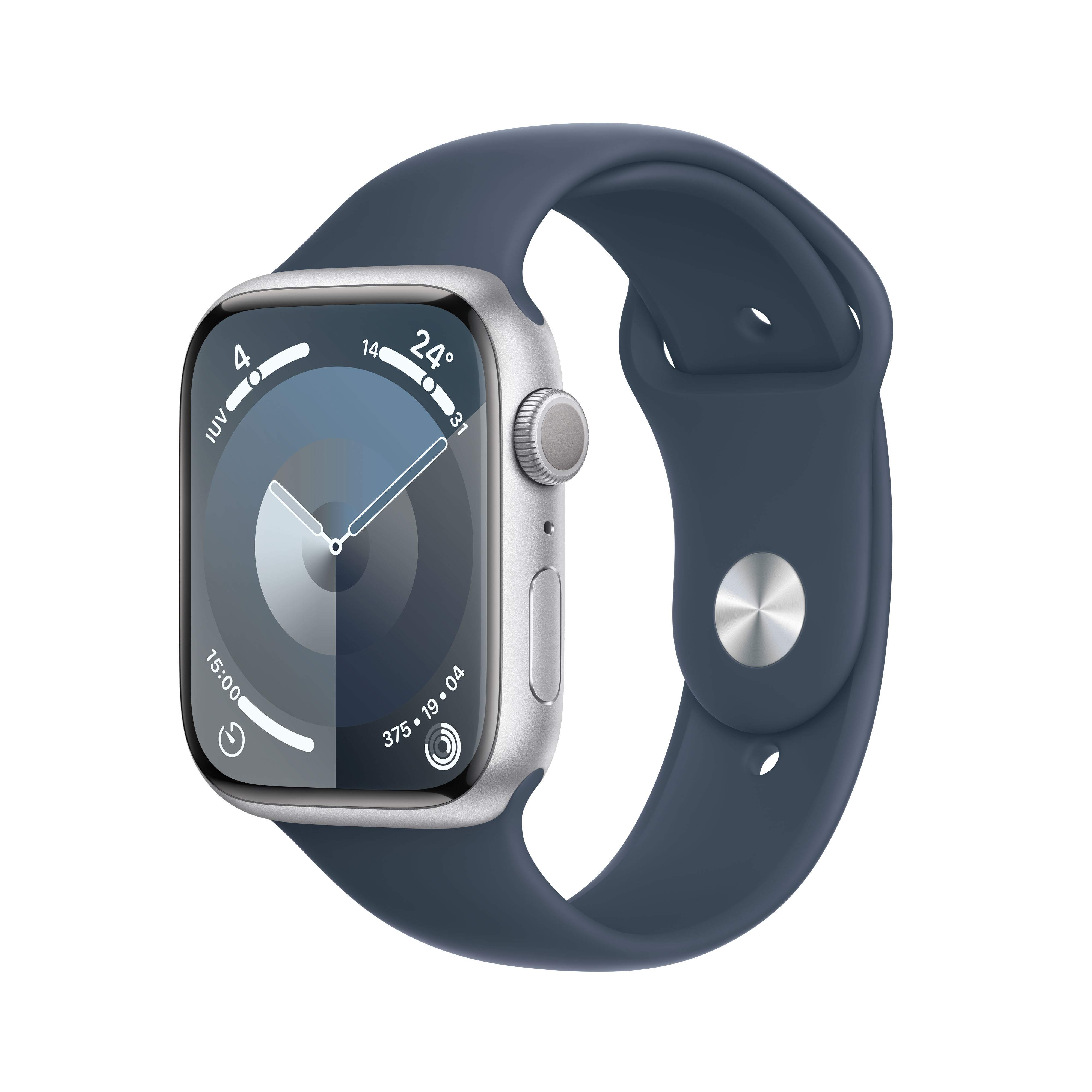 Smartwatch Apple Watch Series 9 GPS Cassa 45mm in Alluminio Argento con Cinturino Sport M/L Blu Tempesta
