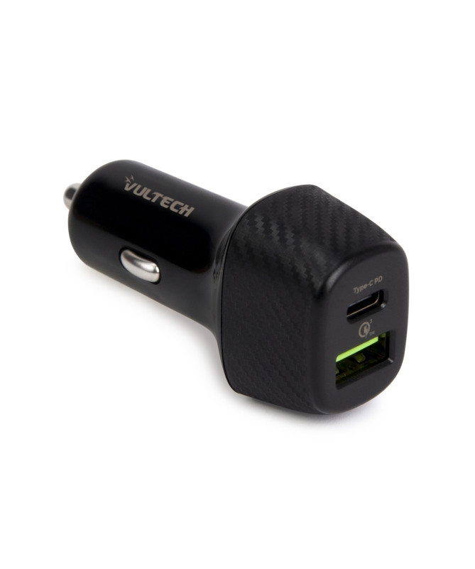 Vultech Caricabatterie Caricatore da Auto Doppia Uscita USB Quick Charge 3.0 18W e Type-C 27W Nero