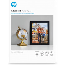 HP Advanced Photo Paper, Glossy, 250 g/m2, A4 (210 x 297 mm), 25 sheets carta fotografica Nero, Blu, Bianco