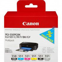 Canon 6496B005 cartuccia d'inchiostro 6 pz Originale Nero per foto, Ciano per foto, Grigio per foto, Magenta per foto, Nero, Giallo foto