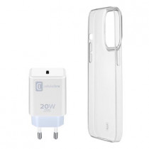 Cellularline Starter Kit Caricabatterie e Custodia Bianco Trasparente per Iphone 14 Pro Max A2894