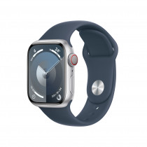 Smartwatch Apple Watch Series 9 GPS + Cellular Cassa 41mm in Alluminio Argento con Cinturino Sport M/L Blu Tempesta