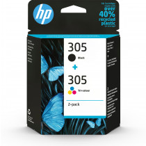 HP 305 2-Pack Tri-color/Black Original Ink Cartridge cartuccia d'inchiostro 2 pz Originale Resa standard Nero, Ciano, Magenta, Giallo